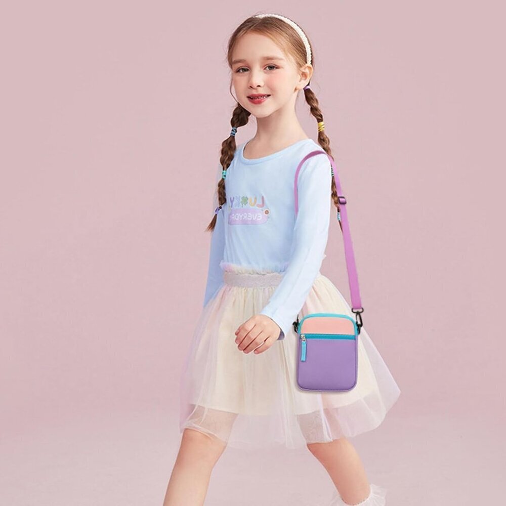 Kids Colorblock Crossbody Purse for Girls, Compact 7.8-inch, Zipper Closure - Picture 3 of 8